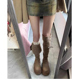 GETADME Knee-high Faion Boots Women's round Toe High Heel Thi Bot Long Boots Autumn Winter New Coarse Heel Knight Boots