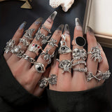 GETADME 24Pcs/Set Punk Gothic Rings Sets Silver Color Skeleton Spider Poker Joker Eyes Heart Rings For Men Fashion Hip Hop Jewelry Gifts