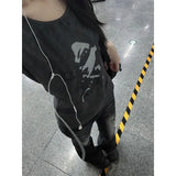 GETADME Low Waist Vintage Denim Jeans Women's Printed Elastic Millennium Flared Pants Early Taste Design Classic Long Pants Cotton