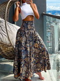 Getadme-Boho Print Skirts For Women 2024 Summer Casual Elastic High Waist A-line Big Swing Long Dress Vacation Beach Party Skirt Robe