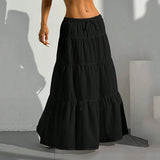 GETADME Summer Women White Long Skirt Solid Basic Lace Up Bow Low-Waisted Big Swing Skirts Female Street Casual Loose Spliced Maxi Dress