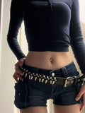 GETADME Woman Casual Hot Slim Pants Low Waist Jean Solid Color Wash shorts Goblin Denim Shorts Y2k Classical Sexy Gyaru Dark Academia