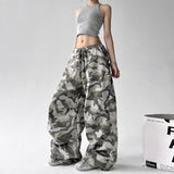 GETADME 아메리칸 레트로 카모플라주 와이드 레그 팬츠 여성 루즈 캐주얼 작업복 여름 신상 스타일 시크 캐주얼 루즈 팬츠 