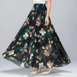 GETADME Summer Chiffon Floral Maxi Skirt Women Long High Waist Holiday Dance Skirt Elegant Beach Boho Hot Sale Lady Vintage Girl Fairy