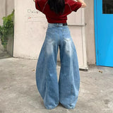 GETADME 2025 Cyber Y2K Streetwear Washed Blue Baggy Ripped Jeans Pants For Women Clothing Wide Leg Lady Denim Trousers Ropa Para Mujer