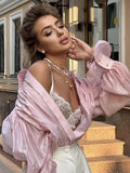 GETADME Trendix Satin Shirts For Women 2025 Summer Sexy See Through Long Sleeve Casual Top Vacation Loose Beach Party Fashion Clothes