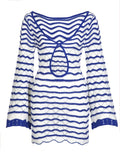 Getadme  Sexy Boho Striped Chic V-neck Cut Out Bell Sleeve Knit Beach Mini Dress 2025 Summer Women Seaside Holiday Swimsuit Cover Up K123