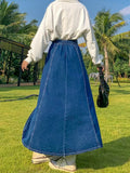 GETADME Maxi Long Skirts Women Spring Summer Casual High Waisted Jean Skirt Ladies Splicing A-Line Ruffle Denim Skirt Plus Size  5XL 6XL