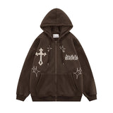 Getadme Y2K Aesthetic Vintage Slim Sweatshirts Embroidery Graphic Pattern Zip Up Hoodies 2000s Retro Grunge Mall Goth Jacket Autumn Coat