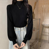 Solid Lantern Sleeve Basic Sweater Pullover Turtleneck Soft Warm Sweater Autumn Winter For Women Casual Sweater 2023