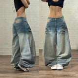 GETADME 2026 American New Fashion Star Pattern Embroidery Old Jeans Women Y2K Gothic Hip-hop Casual Joker Straight Wide-leg Trousers