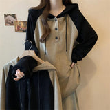 GETADME Women Clothing Fashion Casual Long Sleeve Hoodies Spring Autumn Loose Lazy Style Top Tee Office Lady Button Patchwork Pullover