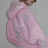 GETADME 유럽 및 미국 가을 겨울 루즈 자수 후드 티 Y2K 슈트 스트리트 스포츠 여성 스파이스 레트로