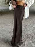 Jupe longue maxi élégante et ample en satin marron vintage GETADME Trendix pour femme, taille haute, coupe slim, idéale pour une soirée décontractée.