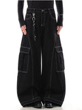 GETADME 2025 Cyber Y2K Streetwear Black Baggy Women's Cargo Jeans Pants For Woman Clothing Wide Leg Gothic Punk Loose Fit Denim Trousers
