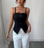GETADME Women's Casual Tank Top Spring Summer Black Top Spaghetti Strap Sweetheart Neck Button Slim Fit Valentine's Day Elegant Sexy Top