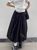 GETADME Elegant Solid Women Elastic Waist Long Skirt Fashion A-line Vintage Korean Fashion Loose Balloon Maxi Skirt Casual Streetwear