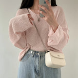 Getadme-Spring Women Long Sleeve Solid Casual Pullovers V-Neck Loose Knitted Sweaters For Women Streetwear Sweater 2024