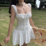 GETADME French Style White Strapless A-Line Mini Dress Women's Summer Slim Fit Sweet Style High Waist Polyester Solid Color Skirt