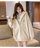 GETADME Women Embroidery Print Sporty Chic Hoodies Casual Zip Up Long Sleeve Loose Jacket Coats Harajuku Hooded Sweatshirts Streetwear