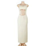 GETADME Summer Solid Color Sleeveless Sexy Hollow Out Strap Dress for Women Bandage Lace Up Backless Club Party Slim Fit