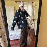 Gilet en maille à étoiles vintage GETADME pour femme, imprimé Harajuku, pull d'hiver coréen à manches longues, pull décontracté. 