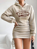 GETADME 2026 Women's New Casual Long Sleeved Solid Color Pattern Short Hooded Dress Short Skirt, Suitable for Daily Outdoor Wear