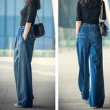 GETADME Slouchy Jeans Women's Wide-leg Jeans 2025 y2k Streetwear High Waist Vintage Trousers Casual Simple Blue Straight Denim Long Pant