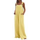 GETADME Overalls Women Summer Jumpsuit Outfits Plus Size Solid Color Casual Button Wide Leg Suspender Pants Overalls with Pockets