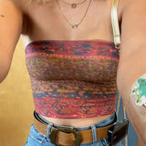 GETADME 프레피 스타일 피트니스 걸 스트랩리스 튜브 탑 여름 보헤미안 반도 베스트 귀여운 하이킹 복장 그래픽 프린트 오프숄더 크롭 탑