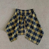 GETADME Women's Removable Plaid Half Skirt for Women Girls American Retro Checkered Fart Curtain Versatile Korean Layering Short Skirt