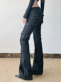 Jean cargo en denim patchwork à rivets en forme d'étoile, taille basse, multipoches, style punk, inspiration hippie coréenne