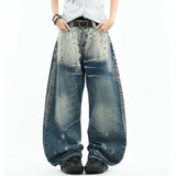 GETADME Men's Hole Design Punk Style Jeans Casual Pants Wide Legs Y2k Sweatpants High Waist Denim Trousers