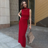 GETADME Tuularose Elegant Long Skirt Two-piece Set Women's Sleeveless Knitted Turtleneck Vest Slim Skirt Set 2025 New Fashion Skirt Set