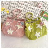 GETADME Niche Design Handbag Star Female Student Large Capacity Commuting Tote Corduroy Shoulder Crossbody Bag 2025 New