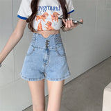 GETADME 여름 여성 한국식 2000년대 갸루 진 반바지 하이웨이스트 데님 핫 팬츠 일본 Y2K 스트리트웨어 하라주쿠 패션 그런지 케이팝