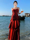 GETADME Women Elegant Graduation Birthday Evening Party Dress Ruffles Spaghetti Strap Mermaid Dresses Wedding Formal Slim Fit Prom