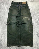 GETADME American New Fashion Oversized Pattern Printed Washed Jeans Men Y2K Gothic Rock Popular Casual Joker High Waist Wide Leg Pants