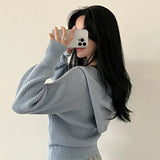 GETADME Hooded Knit Cardigan for Women Long Sleeve Fuzzy Zip Up Knit Crop Sweater Jacket Fall Winter Teen-girl Y2K Acubi Outfit