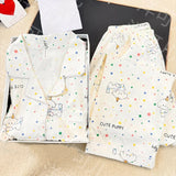 GETADME Casual Autumn New Simple Soft Women's Long Sleeve Pajamas Set Plaid Korean Style Solid 2 Suit Set Sleepwear Fashion Loungewear