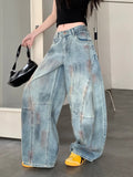 GETADME Trashy Y2K 2000S Dirty Washed Distressed Blue Baggy Jeans Pants For Women Clothing Wide Leg Vintage Gothic Lady Denim Trousers