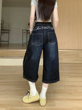 GETADME 2025 Cyber Y2K Fashion Letter Embroidery Washed Blue Baggy Jeans Pants For Women Clothing Wide Leg Lady Trousers Pantalon Femme