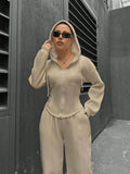 GETADME Spring Autumn New Two Piece Set 2025 Women's Trendy Hooded Cardigan Slim Casual Two Piece Set Woman Outfits Conjuntos Feminino