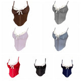 GETADME Elegant Ruffle Lace Flower Camisole Bowknot Buckle Slim Crop Tops Tank Sweet Lace Corset Travel