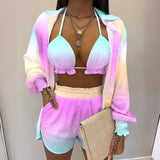 GETADME 보헤미안 여성 3피스 세트 여름 신상품 여성 의류 섹시 3피스 슈트 비치 패션 반바지 슈트 캐주얼 편안함