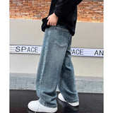 GETADME 5-14Y Boys Jeans Pants Spring Kids Wide Leg Straight Trousers Autumn Loose-Fit Casual Trousers Children's Trendy Sweatpants