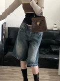 Getadme-Y2K Vintage Denim Shorts Women Baggy High Waist Korean Streetwear Wide Leg Jorts Casual Oversize Washed Summer Jeans