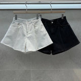 GETADME REALEFT Summer Washed High Waist Women's A-line Denim Shorts Pocket White 2025 New Casual Loose Wide Leg Jeans Shorts Female