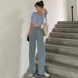 GETADME Autumn Spring Jeans Women Denim Pants Vintage Straight Trousers Fashion Female White Black Solid Loose Casual Wide Leg Pants
