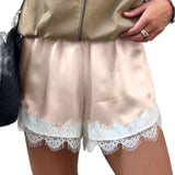 GETADME Women Y2k Slik Lace Trim Shorts Stain Pajama Micro Mini Slip Boxer Shorts Low Rise Lounge Pj Bottoms Pettipants Streetwear